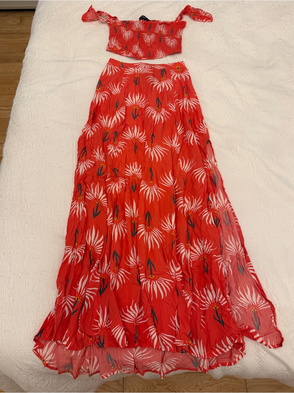 Trancoso Coral Floral Print Two-Piece Maxi
Dress
